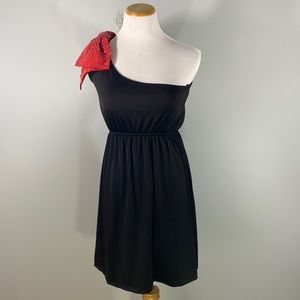 Judith March black cocktail dress with red bow